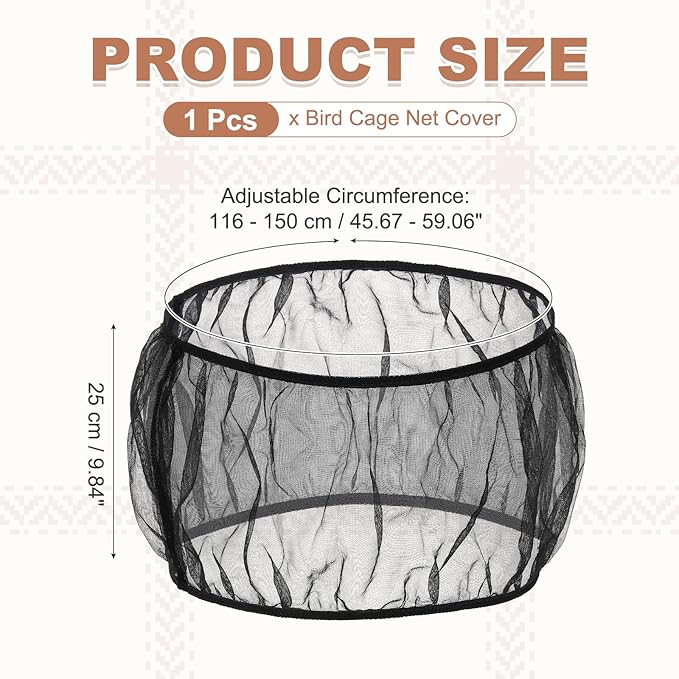 Bird Cage Seed Catcher, Bird Cage Net Cover Seeds Guard, Universal Birdcage Accessories, Black, Circumference 45.7"-59.1", Height 9.8" for Parrot Cockatiel Enclosures