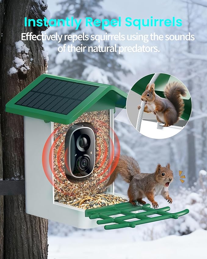 isYoung Smart Bird Feeder with Camera, 2.5K QHD, AI Identify 16000+ Birds,Dual Solar Panel, AI Auto-Capture & Motion Detection, IP65 Weatherproof,170° Field of View, Perfect Bird Watching Gift