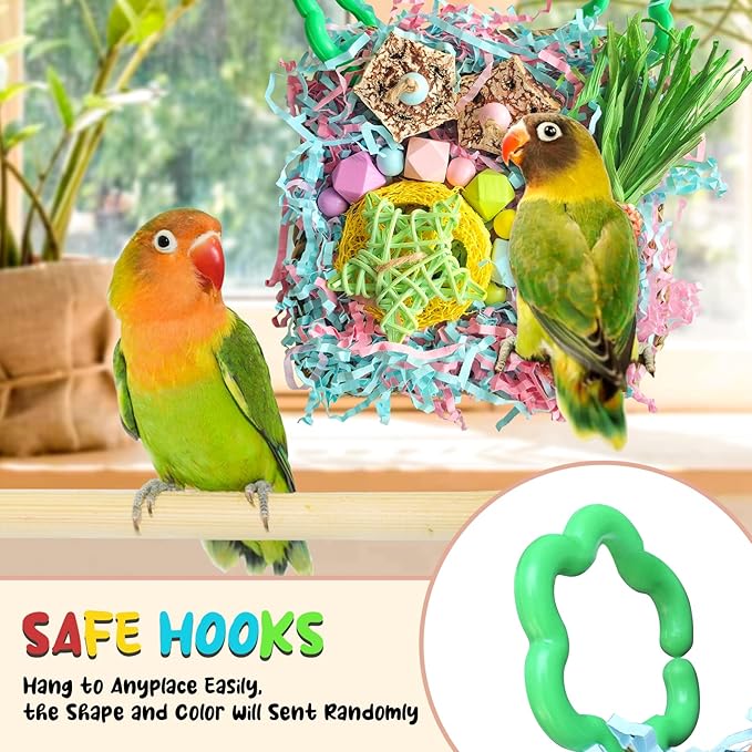 Parakeet Toys, Bird Toy Conure Grass Mat Budgie Shredder Hanging Set Cockatiel Foraging Toys Parrot Climbing Wall Toy Lovebird Cage Accessories for Small Birds