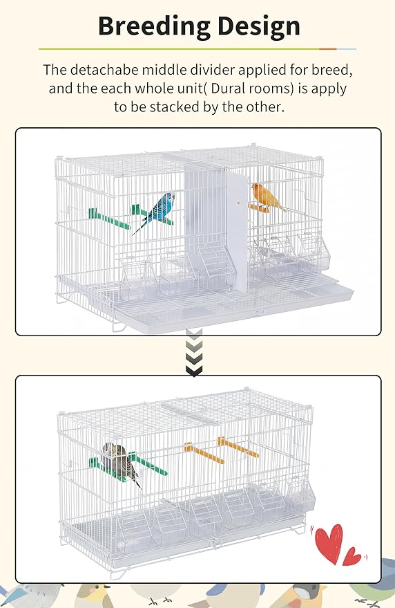 Garvee Bird Cage, 23''L Stackable Breeding Bird Cage, Divided Breeder Cage w/Individual Removeble Tray, Application for Conure,Macaw,Budgie,Cockatiel,Lovebirds,Parakeet