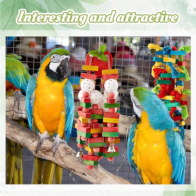 Seenelling 2 Pcs Extra Large Bird Parrot Toy, Multicolored Atural Wooden Bird Chewing Toy Parrot Cage Chewing Toys for Large Medium Macaws Cockatoos African Grey Parrots Birds