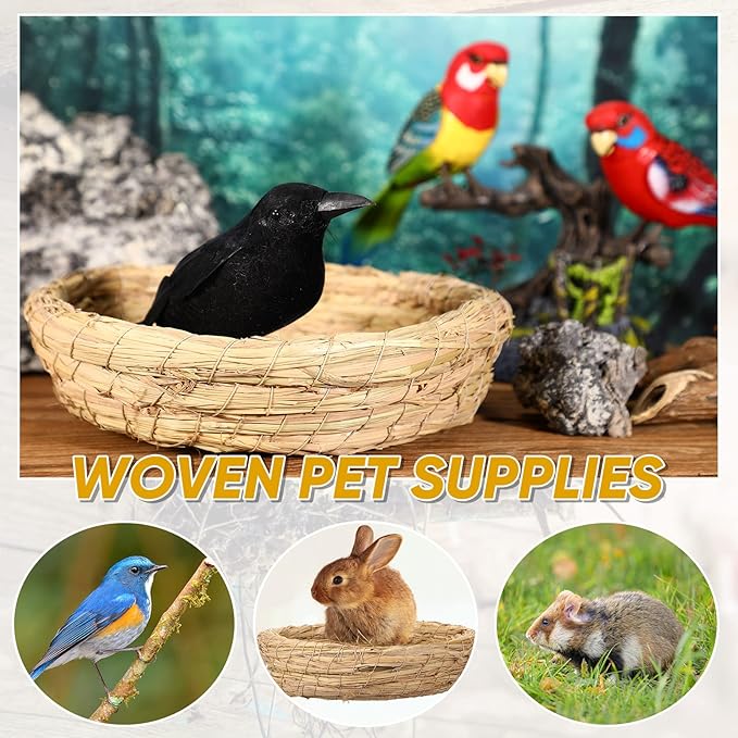 Patelai 4 Pcs Bird Nest Handmade Woven Flat Base Dove Bird House Breeding Nest Small Animal Cage Accessories for Pigeon Parrot Budgie Parakeet Cockatiel Hamster Gerbil Pig(8.66 Inch)