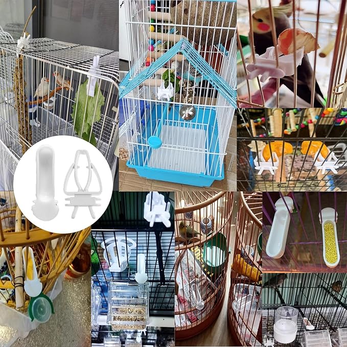 9 Pack Bird Cage Feeder Clips Seed Food Cup Bird Treats Dispenser Set Small Bird Cage Food Holder for Parakeet Canary Finch Leafy Green Broccoli Apple Slice Millet Spray Nutrition Diet Portion