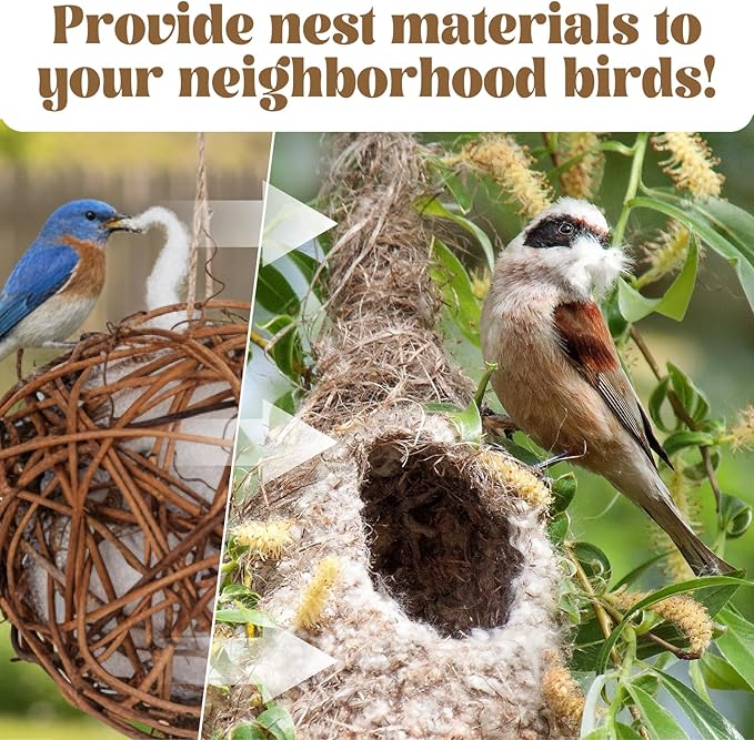 Bird Nesting Material, Hummingbird Nesters Natural Nesting Material Holder for Wild Birds, Gifts for Bird Lovers (3 Balls)