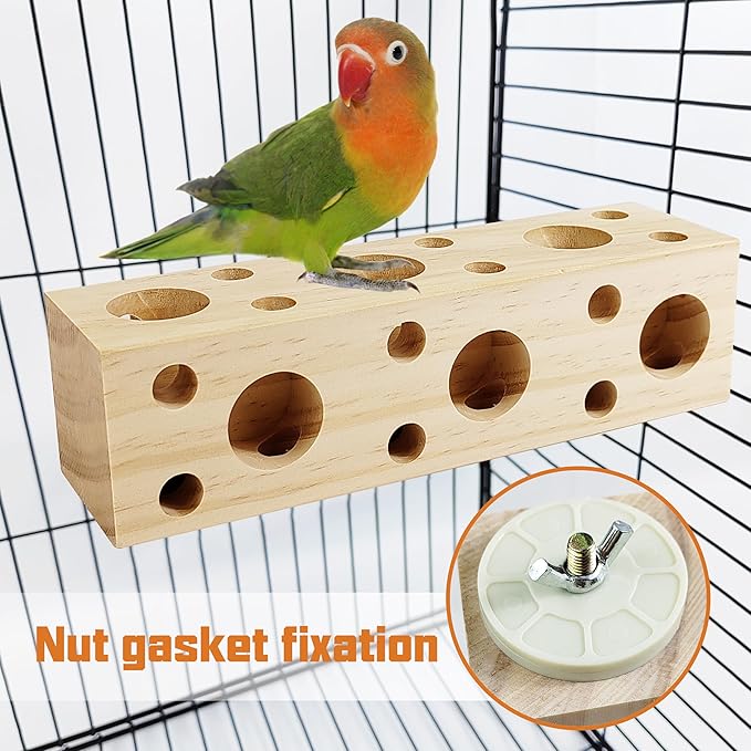 Natural Bird Wooden Block Chewing Toy,Parakeet Toys, Bird Cage Accessories for Hamster Cockatiels Conures Budgie