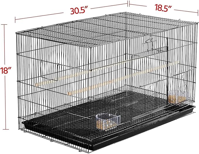 Lot of Four Large 30" Aviary Canary Lovebird Finch Budgie Parakeet Breeding Flight Bird Cages with Rolling Stand (Black, Lot 4 Cages with 3-Tier Stand)