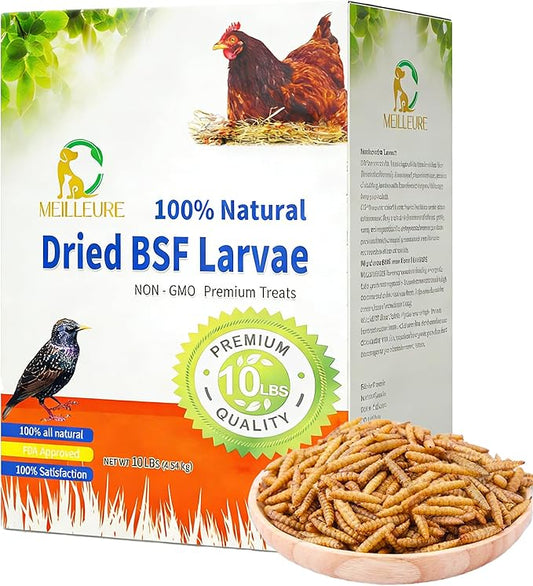 10lbs Dried Black Soldier Fly Larvae for Chickens - High Protein Chicken Food 100% Natural - BSF Larvae More Calcium Than Dried Mealworms, Chicken Treats for Laying Hens Ducks Birds