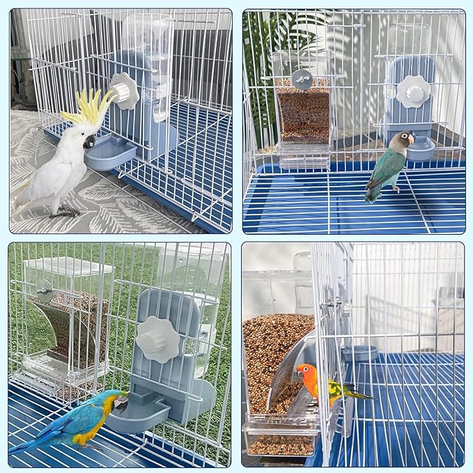 Automatic Bird Feeder and Waterer Set Cage Accessory for Parakeets, Parrots, Cockatiels, Finches, Lovebirds, Budgies and Canaries