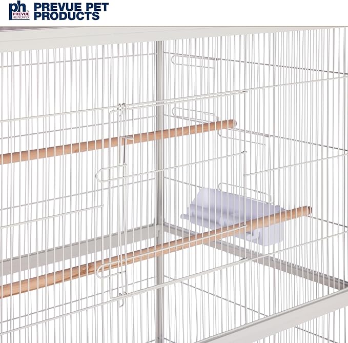Prevue Pet Products Wrought Iron Bird Flight Cage with Wheels - Large Birdcage for Parakeets, Canaries, Finches, Cockatiels, Lovebirds, Green Cheeks, Metal Standing Birdcage - Chalk White
