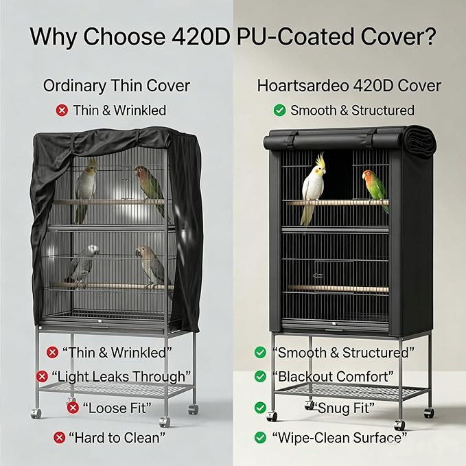 Universal Bird Cage Cover,Good Night Bird Cage Cover Good Night Blackout Breathable Cover with Zipper Panel for Parrot Parakeet Cockatiel Cages, Washable & Durable (33L x 23Wx 41H Inches)