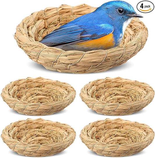 Patelai 4 Pcs Bird Nest Handmade Woven Flat Base Dove Bird House Breeding Nest Small Animal Cage Accessories for Pigeon Parrot Budgie Parakeet Cockatiel Hamster Gerbil Pig(3.54-4.72 Inch)
