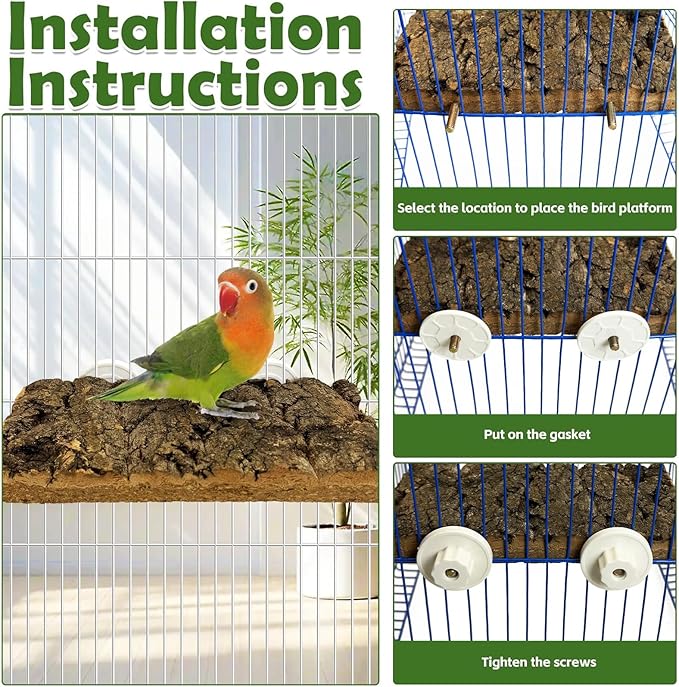 kathson 4Pcs Natural Cork Bird Perch Stand Platform Small Birds Thicken Wooden Rectangle Stand Perch Parakeet Chewing Toy Cage Accessories for Lovebirds Cockatiels Conures(Double Screw, 0.8 in Thick)
