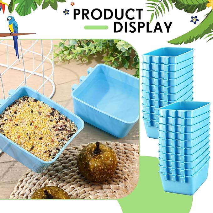 Maxdot 20 Pcs Chicken Water Feeder Cups 16 oz Pigeon Bird Feeder Cups Hanging Cage Chicken Water Cup for Pet Parrot Rooster Parakeet Bunny Gamefowl Poultry Wire Hutch(Light Blue)