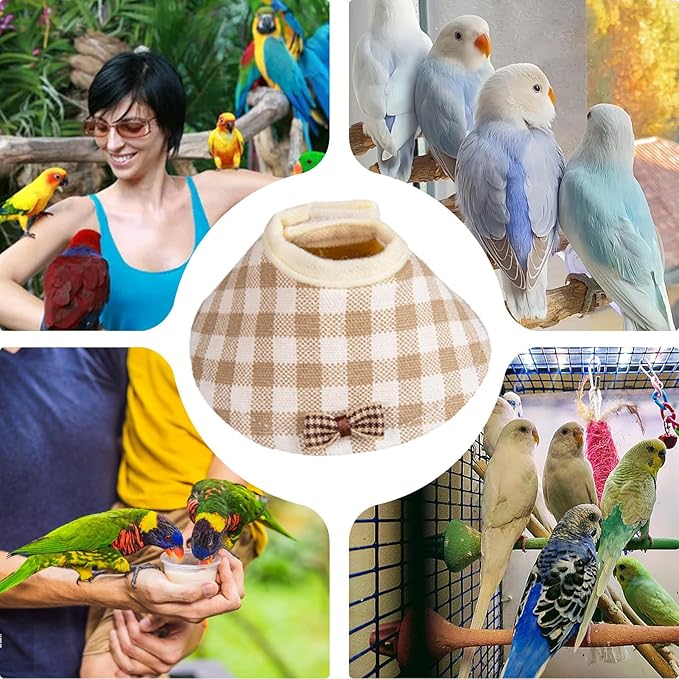 Feather Plucking Bird Collar - Adjustable Annti Peck Neck Guard, Soft Parrot Recovery Wrap | Lightweight Comfortable Protective Aid Avian Vest Cone, Pet Costume for Quaker, Monk Parakeets