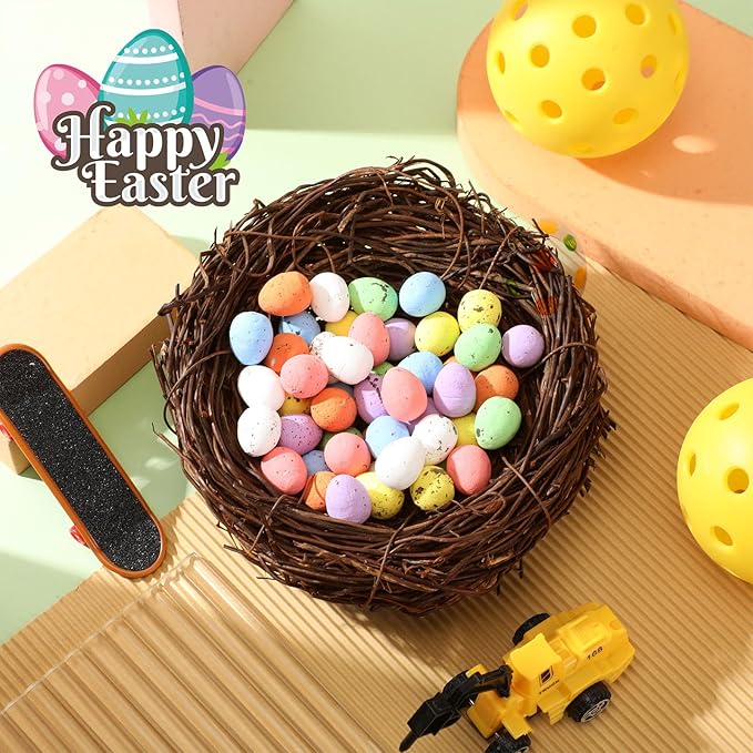 Gerrii 6 Pcs Artificial Bird Nests for Crafts Mini Faux Rattan Bird Nest Decoration for Easter Home Decor Fairy Garden Accessories Terrarium DIY Craft Supplies Wedding Table Centerpieces (8 Inch)