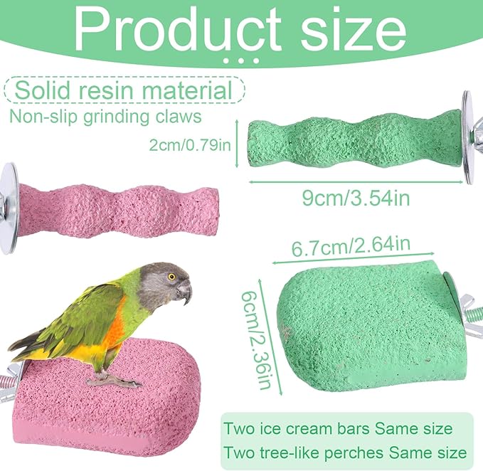 4pcs Bird Beak Grinding Stone, Beak Grinding Stone & Cage Platform Stand Perch Toy Foot Claws Trimmer Chewing Treats Toys Accessories for Parakeets Cockatiels Budgie Parrot Conures Lovebirds