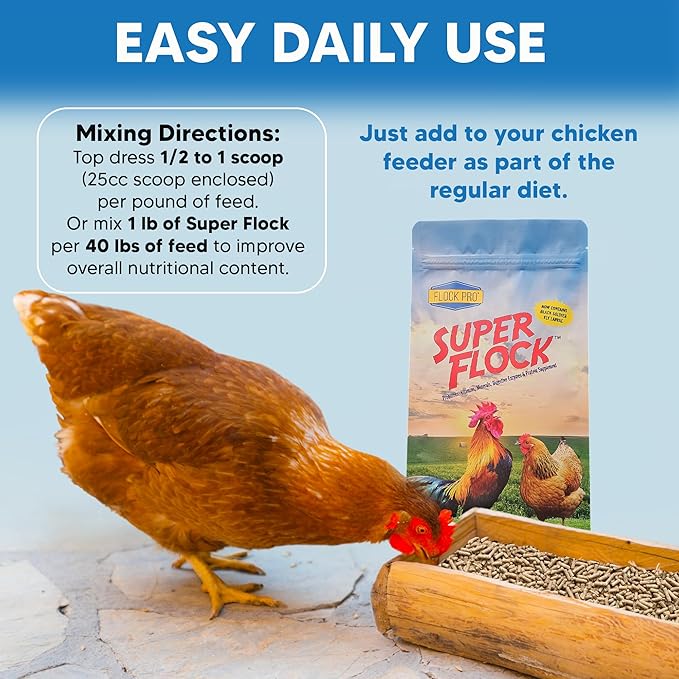 Super Flock Pro Boost Probiotic - Probiotics, Vitamins, Minerals and Electrolytes for Chickens | Chicken Vitamins and Supplements for All Poultry - 3lb