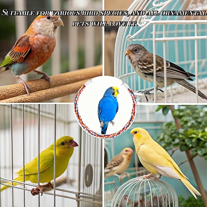 Bird Rope Perches, Parrot Toys, Bungee Rope Perches for Parrots, Cockatiels, Parakeets, Budgie Cages Comfy Birds (Metal Nut) - 15.75 inches