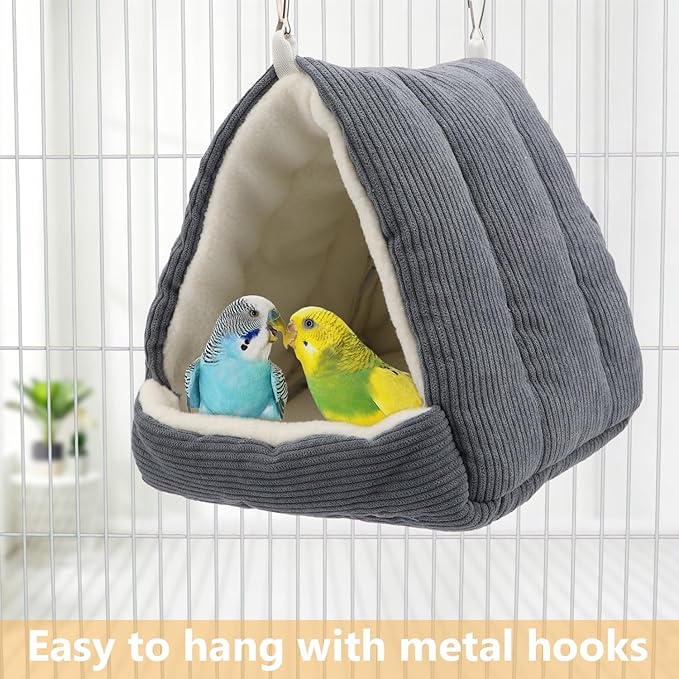 Bird Nest House Winter Warm Bird Bed Hanging Hammock Hideaway Hut for Parakeets Budgies Cockatiels Conures Quaker Parrot (Gray)