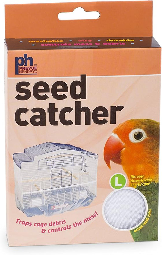 Prevue Pet Products Mesh Bird Seed Catcher with Elastic Band - Washable Nylon Skirt to Control Seed Debris on Cage Base, Lightweight Bird Cage Netting, Fits Medium and Large Cages - White