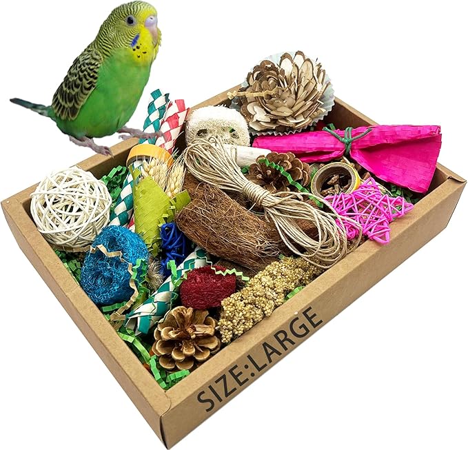 Bird Foraging Toys Parrot Chew Shredding Toys Bird Foraging Box for Parakeets Cockatiels Conures Lovebirds and Small to Medium Birds(Colorful)
