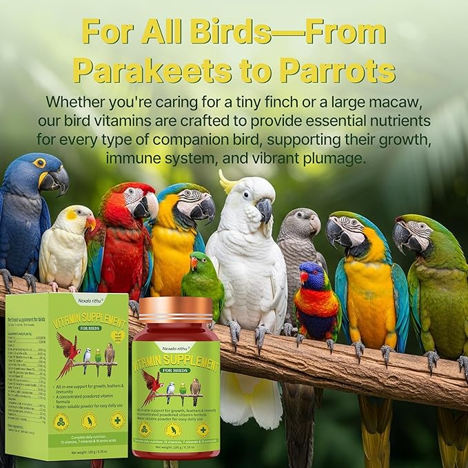 Bird Vitamins for All Cage Birds - Multi-Vitamin for Birds - Supports Bones, Feathers, Energy & Eggshell Quality - Vet-Developed Formula, Dissolves in Water for Easy Daily Use - Net Wt 6.35 oz