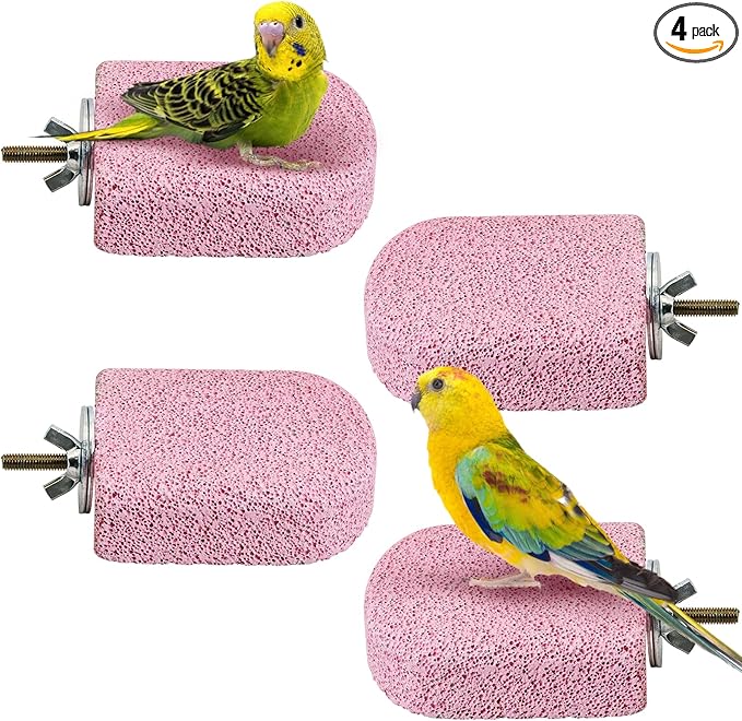 BNOSDM 4 Pcs Bird Beak Grinding Stone Chew Toy Parrot Calcium Perch Bird Stand Platform Parakeet Cage Accessories for Budgies, Cockatiels, Conures, Lovebirds, Finch (Pink)