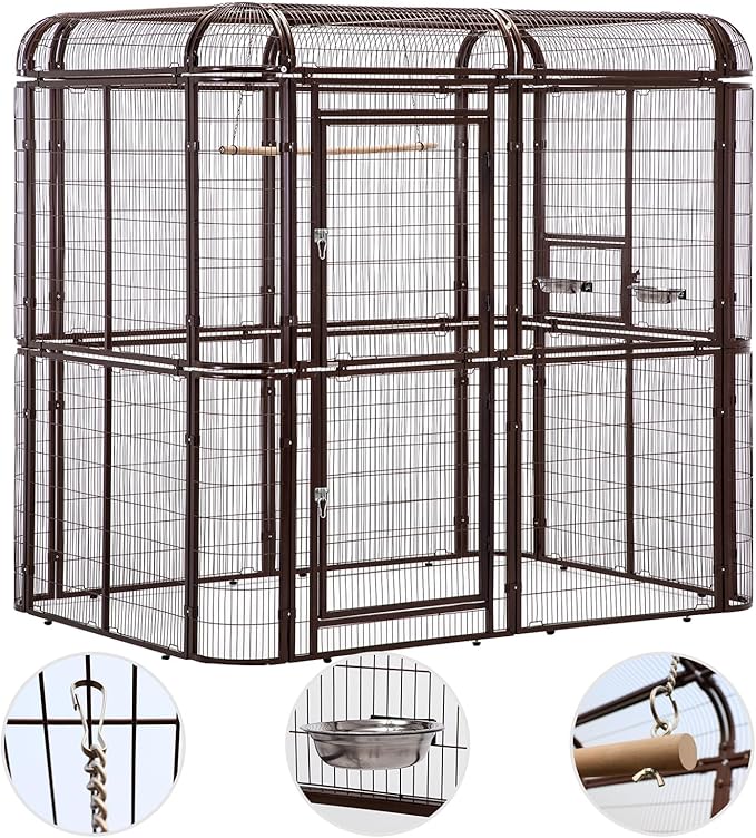 87-Inch Heavy Duty Walk-in Bird Cage – Large Outdoor Aviary Metal Birdcage with Stand, 7.22x5.25x6.8ft Flight Space for Macaw, Budgie, Conure, Lovebird, Parakeet, Cockatiel