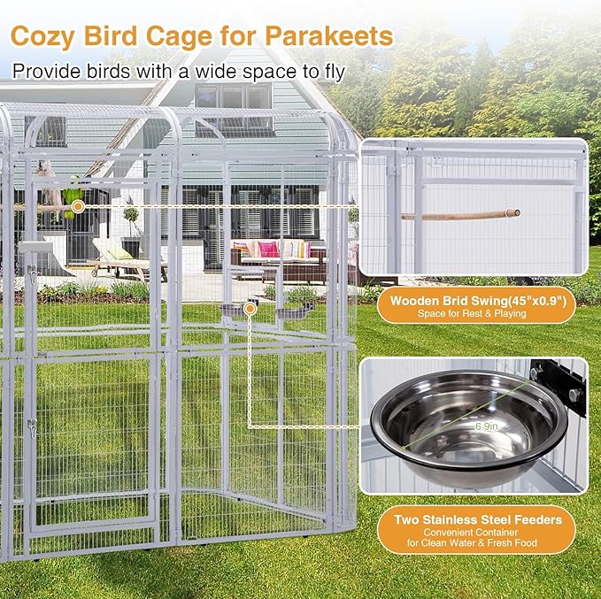 87-Inch Heavy Duty Walk-in Bird Cage – Large Outdoor Aviary Metal Birdcage with Stand, 7.22x5.25x6.8ft Flight Space for Macaw, Budgie, Conure, Lovebird, Parakeet, Cockatiel