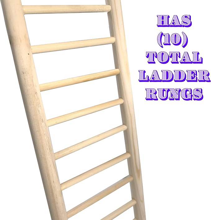 4000 12 Inch Natural Pine Hook Ladder - Straightforward Hanging Wood Ladder, Made from Natural Unfinished Pine Wood, Easy to Grab Round Parts, Great Exercise for pet Birds Budgie Finch Lovebird
