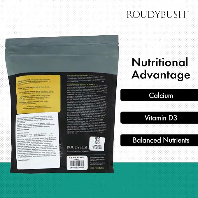 RoudyBush High Energy Breeder Food for Breeding & Weaning Birds, Daily Food for Birds, Formulated Pellets with Corn, Wheat & Soy, Higher-Energy Option for Breeding Homes, Nibbles Pellet, 44 OZ
