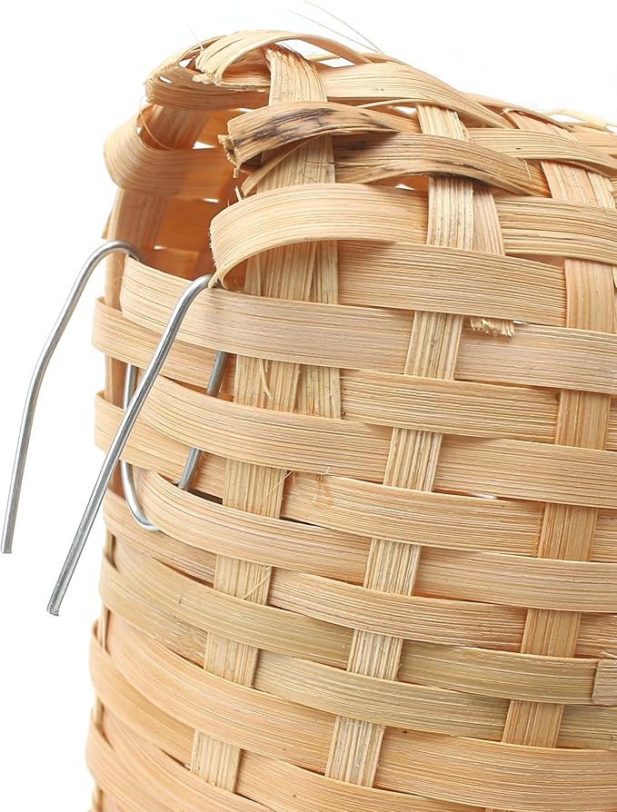 Finch Nest for Cages, Large Natural Bird Houses, Bamboo Hand Made Nests Hideout Cage with Metal Hook, Small Hut Toy House Shelter, Eco-Friendly Hanging Hand-Woven Box for Outdoor Accessories (1Pc)