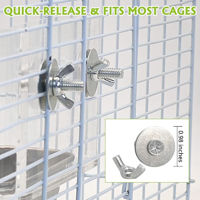 BNOSDM Bird Feeder for Cage with Double Stainless Steel Food & Water Bowls Anti-Slip Wood Perch Stand with No Mess Acrylic Seed Catcher for Parrot, Budgie, Parakeet, Lovebird, Canary, Finch,Conure