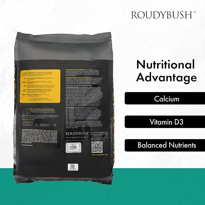 Roudybush High Energy Breeder Food for Breeding & Weaning Birds - Scientifically Formulated Bird Feed - Bird Food Pellets w/ Corn, Wheat, Soy & More - Nutritious & Healthy Feed for Birds (Mini, 25lb)