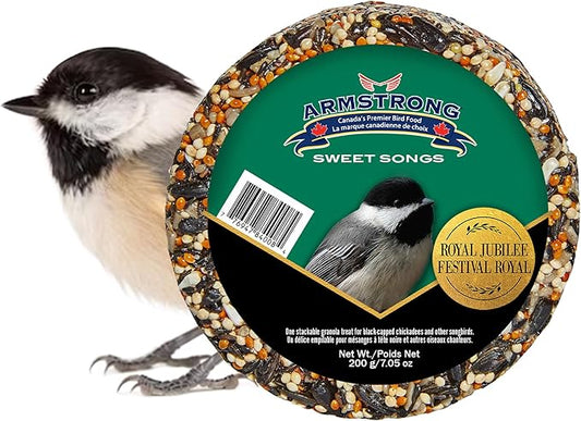 Armstrong Wild Bird Food Royal Jubilee Sweet Songs Granola Stack, 7.05oz – High-Energy Treat with Black Oil Sunflower, Safflower & Nyjer Seeds - Ideal for Granola Stack Feeders