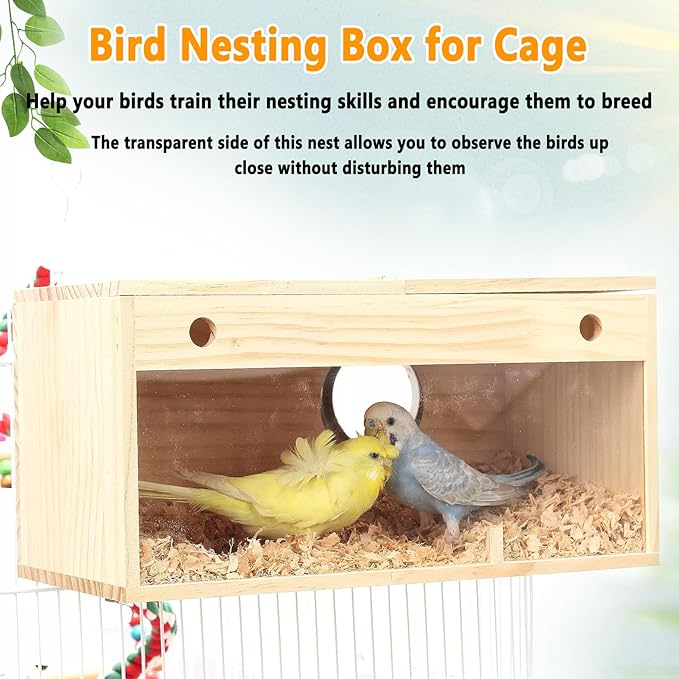 kathson Parakeet Nesting Box,Transparent Parrots Breeding Mating Boxes Nest House,Bird Cage Nesting Box for Cockatiel,Budgie,Lovebirds,Conure,Finch,Canary,M