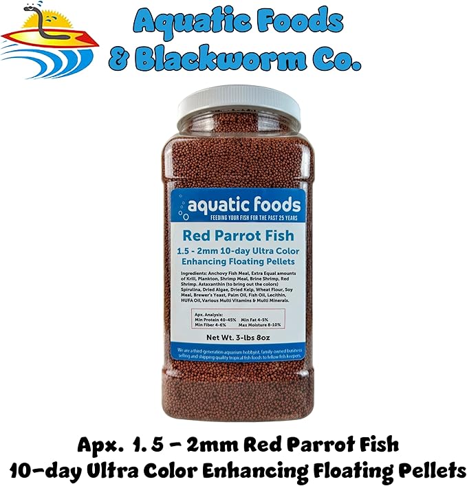 Red Parrot Fish Ultra Red Color Enhancing 1.5mm-2mm Floating Pellets. Color Enhancing in 10-Days for Baby, Juvenile and Adult Red Parrots…3-lbs 8oz Large Jar