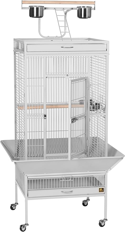 Prevue Pet Products Wrought Iron Select Bird Cage - Large Steel Cage with Rolling Stand and Seed Guards, Durable Design, Ideal for Conures and Medium Birds - Pewter Hammertone
