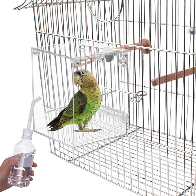 Happyyami Hanging Bird Bath Box for Cage Parrot Bathtub with Splash Guard Multifunctional Bird Shower for Parakeet Cockatiel and Small Birds Indoor Birdcage Accessory 6.49X5.11X5.11In