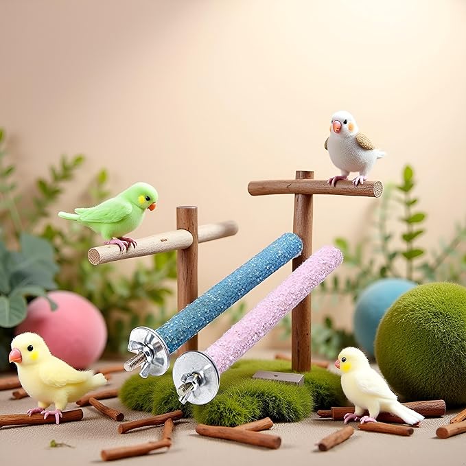 2 Pcs Bird Perch Stand Toy,Random Bird Perch Stand Toy Wood Parrot Grinding Claw Sticks Sanded Cage Toy for Parakeets Finches Parakeet Toys, Sanded Surface Cage Accessories for Parakeets Finches