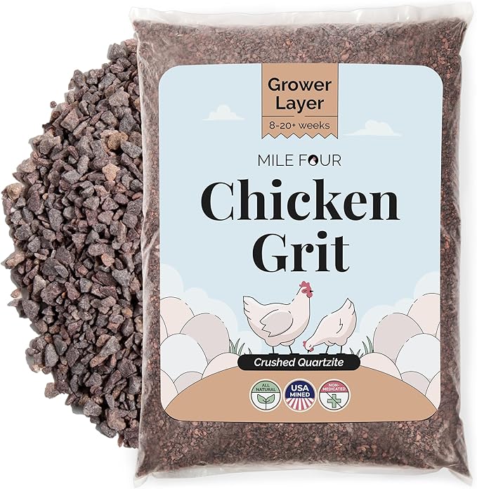 Mile Four Chicken Grit (50 lbs) for Layer & Grower Chickens Age 8-20+ Weeks - 100% Natural Mineral Chicken Grit Quartzite, Poultry Grit, USA Mined