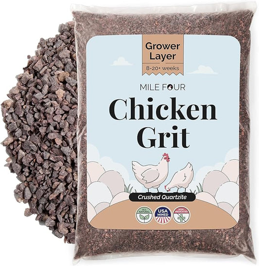 Mile Four Chicken Grit (50 lbs) for Layer & Grower Chickens Age 8-20+ Weeks - 100% Natural Mineral Chicken Grit Quartzite, Poultry Grit, USA Mined