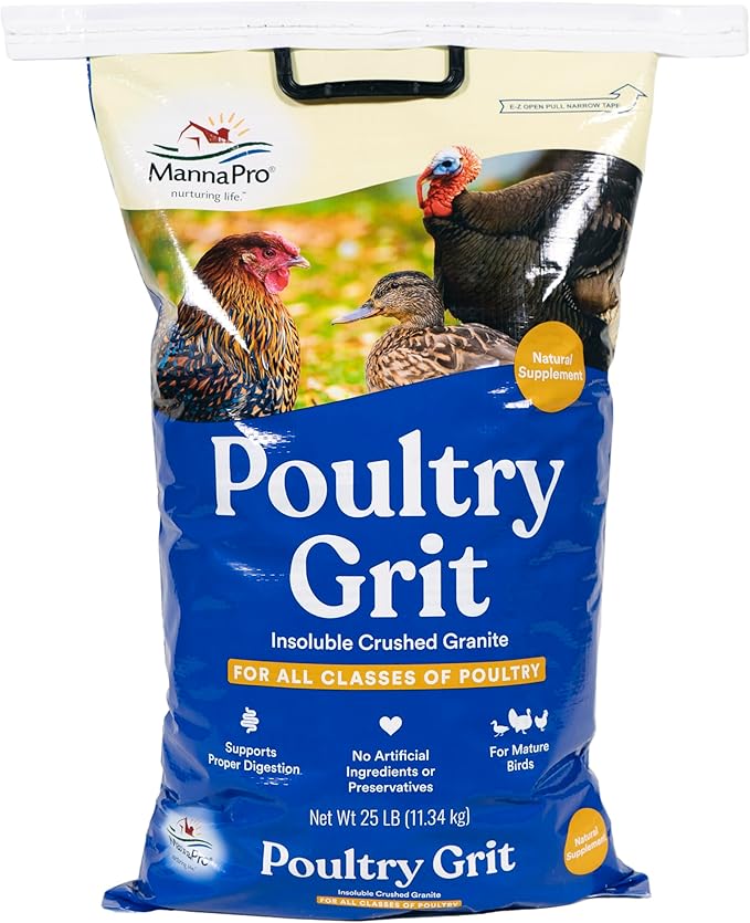 Manna Pro Poultry Grit for Chickens, Ducks, and Game Birds – Crushed Granite Grit for Healthy Digestion – Supports Gizzard Function – Insoluble Grit for Mixed Flocks – 25 lb Bag