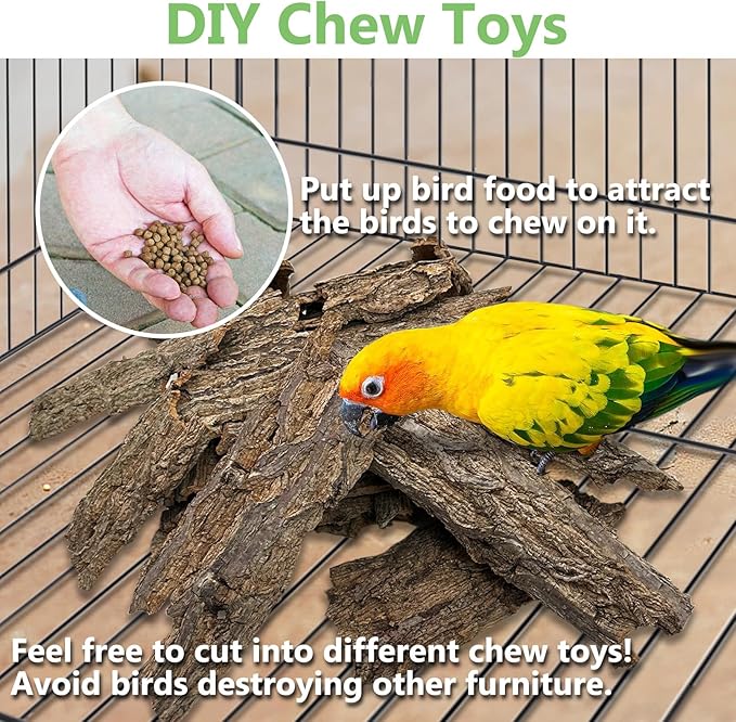 Cork Bark Perch for Birds 16"X12" Natural Cork Chewing Toy 2 PCS Flat Budgies Bark Seat Board Wood Bark Background Decor Panel Birdcage Accessories for Parakeet Lovebirds Cockatiels Conures