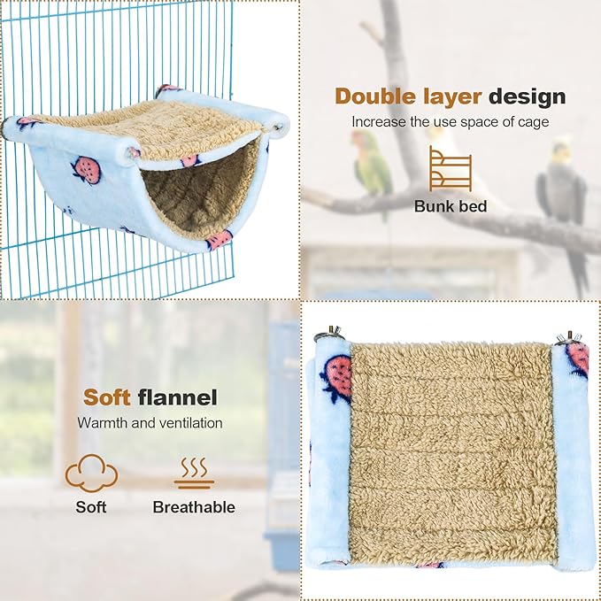 Bird Tent Bed for Cage Hanging Hammock Snuggle Hut Parrot Tent Toy Bird Nest Perch for Parakeet Budgies Cockatiels Cockatoo Finch Conures