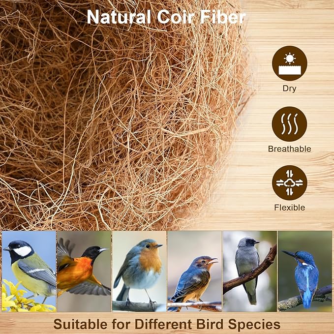 Sukh 3PCS Coconut Fiber for Bird Nest - Canary Nesting Material Coconut Bird Nest Finch Coconut Fiber Loose Bedding Substrate for Laying Eggs,Resting Materials for Birds, Hummingbird Parakeet