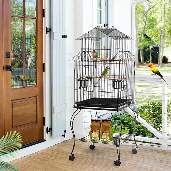 Topeakmart 55'' Triple Roof Top Large Medium Parrot Bird Cage for Cockatiel Conure Green Cheek Parakeet Caique with Removable Stand