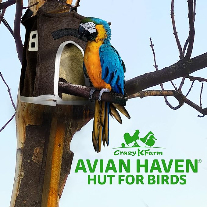 Crazy K Farm - Avian Haven Bird Hut, Comfy Bird Snuggle Hut, Plush Pet Bird Hut for Sleeping and Snuggling, Hanging Bird Cage Hut with Sherpa, Cozy Bird Cage Accessories, Extra Large, Brown