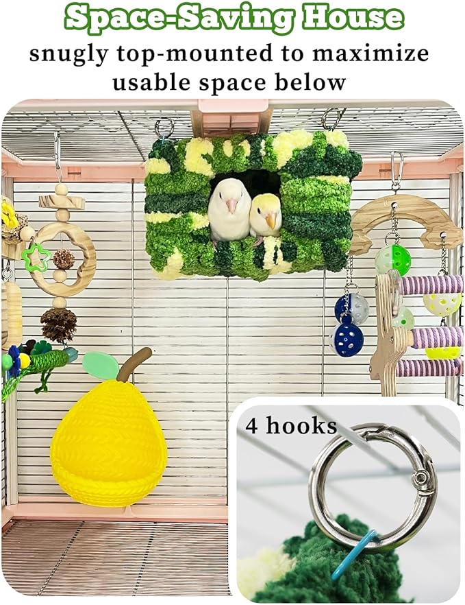Collapse-Proof Soft Warm Bird Bed for Cage with Sturdy Frame for Green Cheeked Conure, Private Small Birds Sleeping Cave Hut for Budgies Lovebirds Parakeets, Bird Hammock House for Parrots