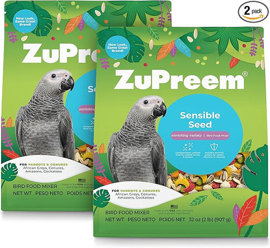 ZuPreem Sensible Seed Parrot Seed Mix Topper – Enrichment Bird Food for Parrots, Conures, African Greys, Amazons, Eclectus, Caiques & Small Cockatoos – Premium Seed Blend, 2 lb (2 Pack)